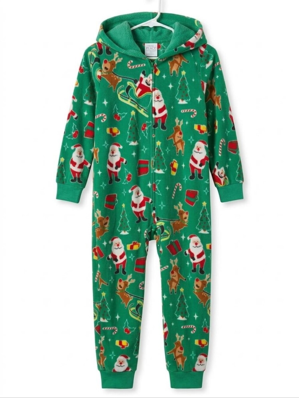 The Children's Place Green Holiday Fleece One-Piece Pajamas with Santa Print